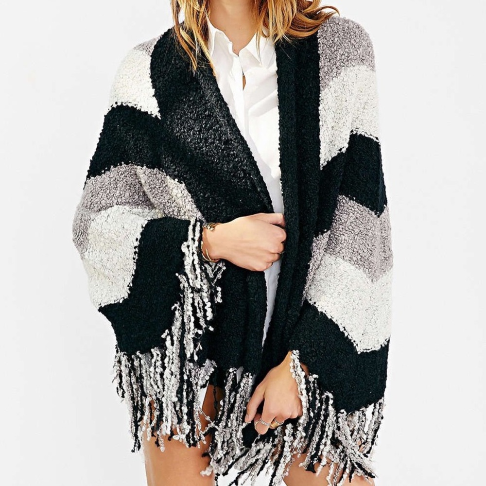 Urban Outfitters striped fuzzy sweater poncho